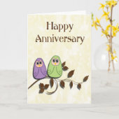 ハッピーアニバーサリーペアかわいいフクロカード カード (黄色い花)