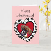 ハッピーアニバーサリーボクサーのパピースグリーティングカード カード (黄色い花)