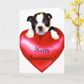 ハッピーアニバーサリーボストンテリアグリーティングカード カード (黄色い花)