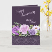 ハッピーアニバーサリーママとパパパープルバラダマスク カード (黄色い花)