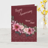 ハッピーアニバーサリーママ&パパピンクローゼダマスク カード (黄色い花)