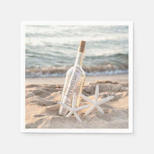 ハッピーアニバーサリーメッセージボトル スタンダードカクテルナプキン (正面)
