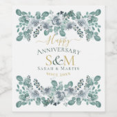 ハッピーアニバーサリーモノグラム葉グリーンガーデン ワインラベル (シングルラベル)