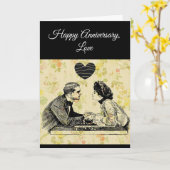 ハッピーアニバーサリーラブヴィンテージカップルのカード カード (黄色い花)
