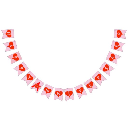 ハッピーアニバーサリー赤いハートピンクバンティングバナー バンティングフラッグ (全)