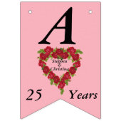 ハッピーアニバーサリー25年レッドローズハートリース バンティングフラッグ (第2の旗)