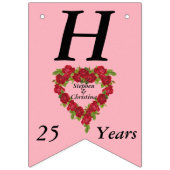 ハッピーアニバーサリー25年レッドローズハートリース バンティングフラッグ (第1の旗)