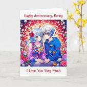 ハッピーアニバーサリー |かわいいアニメカップル カード (黄色い花)