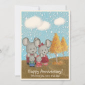 ハッピーアニバーサリー | かわいいネズミの家族を公園で シーズンカード (正面)