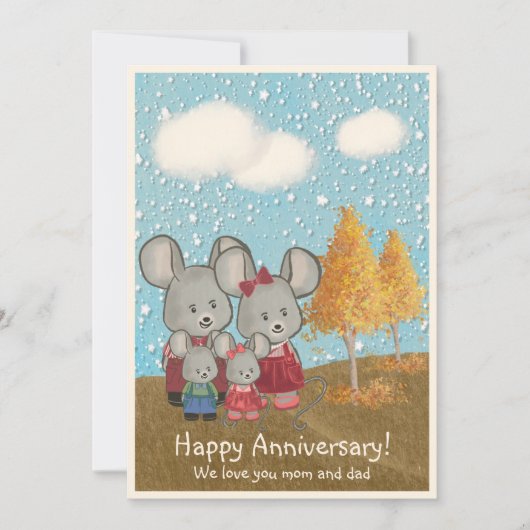 ハッピーアニバーサリー | かわいいネズミの家族を公園で シーズンカード (正面)