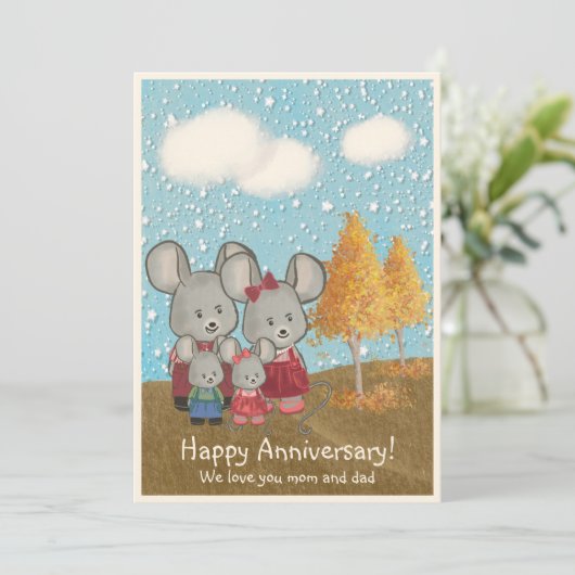 ハッピーアニバーサリー | かわいいネズミの家族を公園で シーズンカード (スタンド正面)