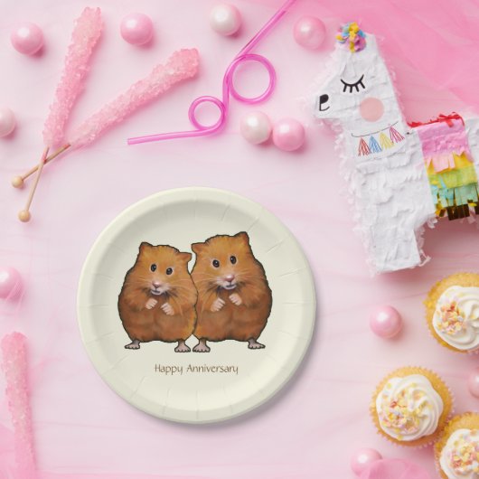 ハッピーアニバーサリー、かわいいハムスター夫婦 ペーパープレート (パーティー)