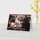 ハッピーアニバーサリー – かわいい猫たちが一緒に暮らす カード (黄色い花)