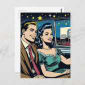 ハッピーアニバーサリー | ドライブイン映画のレトロカップル ポストカード (正面/裏面)