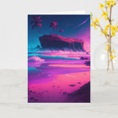 ハッピーアニバーサリー |ピンクの海波 カード (黄色い花)