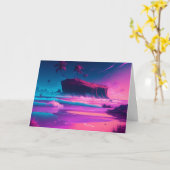 ハッピーアニバーサリー |ピンクの海波 カード (黄色い花)