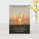 ハッピーアニバーサリー、海サンセット写真 カード (黄色い花)