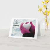 ハッピーアニバーサリー - 私の手に心があります カード (黄色い花)