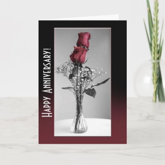 ハッピーアニバーサリー 赤いバラ モノクローム テンプレート (正面)