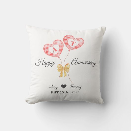 ハッピーアニバーサリー – 赤カスタム気球の上に文字 クッション (正面)