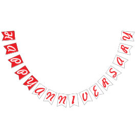 ハッピーアニバーサリー、赤+白 バンティングフラッグ