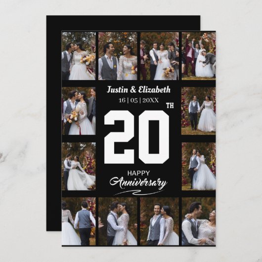 ハッピーアニバーサリー 12 枚の写真を飾れるフォト コラージュ シーズンカード (正面/裏面)