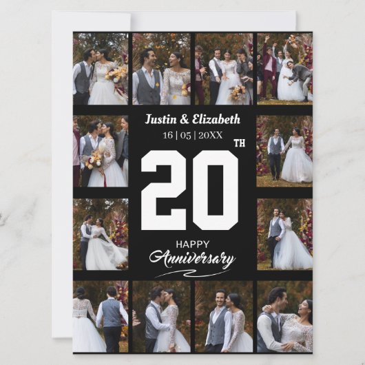 ハッピーアニバーサリー 12 枚の写真を飾れるフォト コラージュ 案内状 (正面)