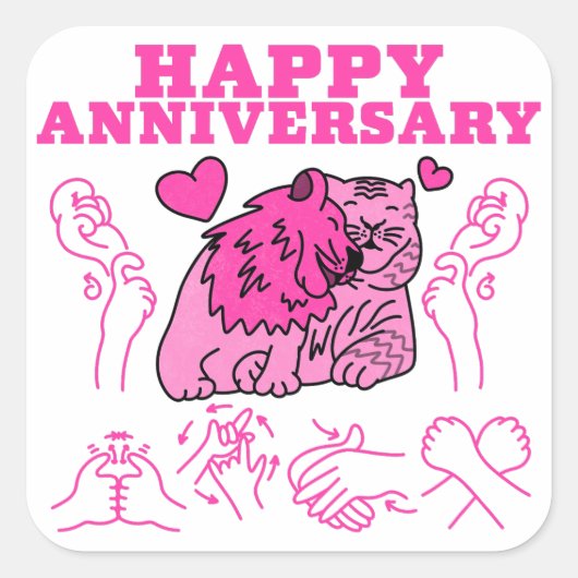 ハッピーアニバーサリー – ASLデザイン スクエアシール (正面)