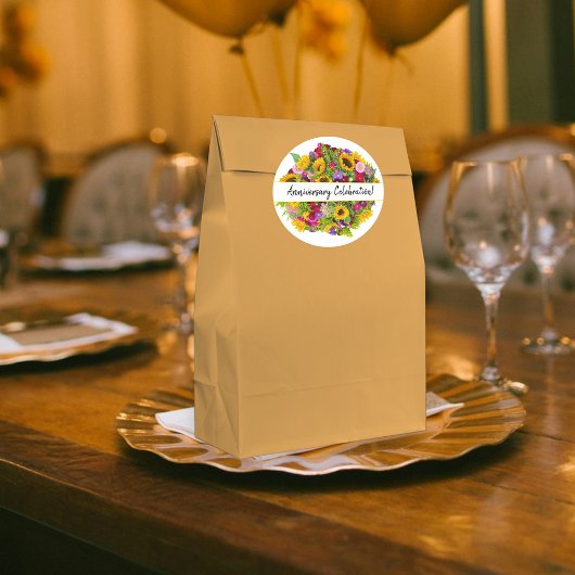 ハッピーアニバーシカラフルャルブーケカスタムー ラウンドシール