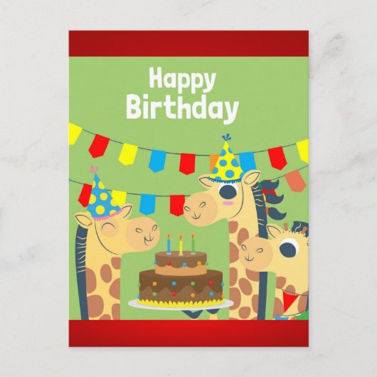 ハッピーアニマルお祝いキリン ポストカード (正面)
