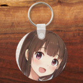 ハッピーアニメガールかわいいマンガ茶色の髪琥珀の目 キーホルダー (裏面)