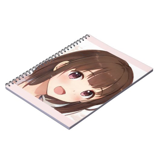 ハッピーアニメガールかわいいマンガ茶色の髪琥珀の目 ノートブック (左側)
