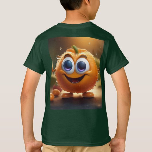ハッピーアニメーション3Dオレンジ、キッズTシャツ Tシャツ (裏面)