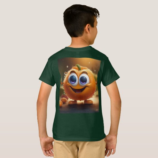 ハッピーアニメーション3Dオレンジ、キッズTシャツ Tシャツ (裏面フル)