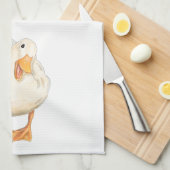 ハッピーアヒル，かわいい動物，オリジナルアート，水彩 キッチンタオル (四つ折り)