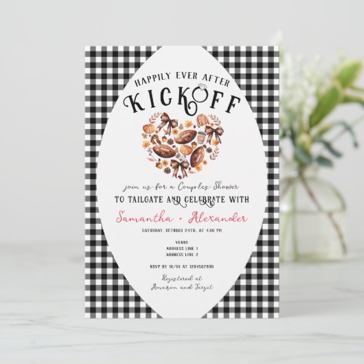 ハッピーアフターキックオフ秋テールゲートカップルシャワー 招待状 (スタンド正面)