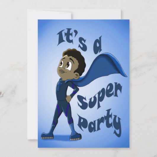 ハッピーアフリカンアメリカンスーパーヒーロー誕生日 招待状 (正面)