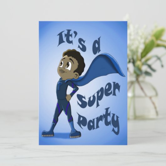 ハッピーアフリカンアメリカンスーパーヒーロー誕生日 招待状 (スタンド正面)