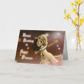 ハッピーアフリカンアメリカンプリンセス誕生日 カード (黄色い花)