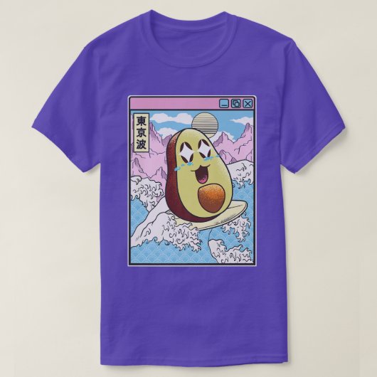 ハッピーアボカドサーフィンジャパネス波かわいいアニメV Tシャツ (デザイン正面)
