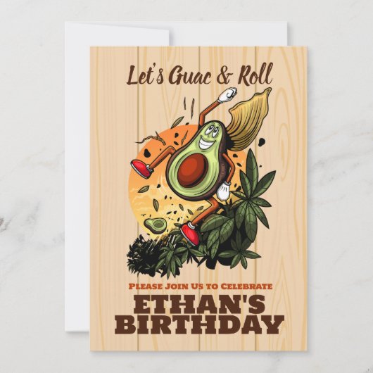 ハッピーアボカド誕生日 – かわいい笑顔アボカド 招待状 (正面)