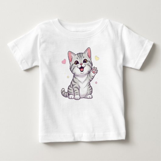 ハッピーアメリカンショートヘアイラストレーション ベビーTシャツ (正面)