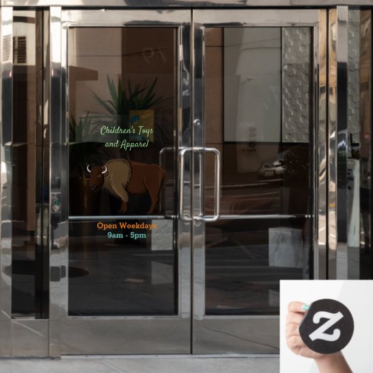 ハッピーアメリカンバイソンバッファローイラストレーション ウィンドウサイン (オフィスドア)