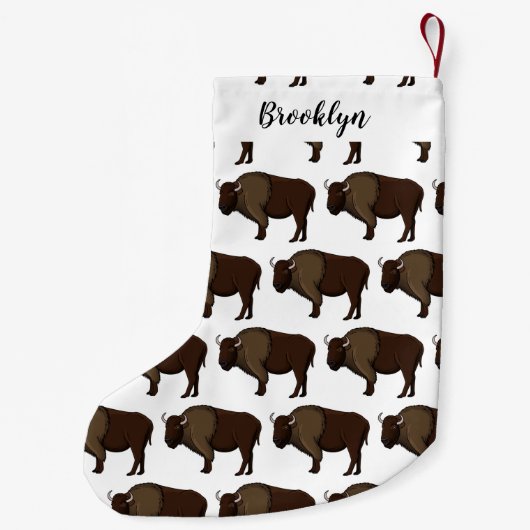 ハッピーアメリカンバイソンバッファローイラストレーション スモールクリスマスストッキング (裏面)