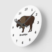ハッピーアメリカンバイソンバッファローイラストレーション ラウンド壁時計 (傾斜)