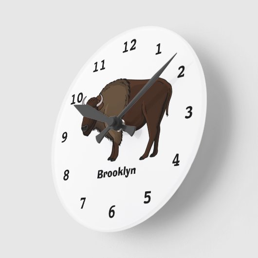 ハッピーアメリカンバイソンバッファローイラストレーション ラウンド壁時計 (傾斜)