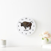 ハッピーアメリカンバイソンバッファローイラストレーション ラウンド壁時計 (ホーム)