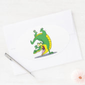 ハッピーアリゲータークロコダイル漫画踊り 楕円形シール (封筒)