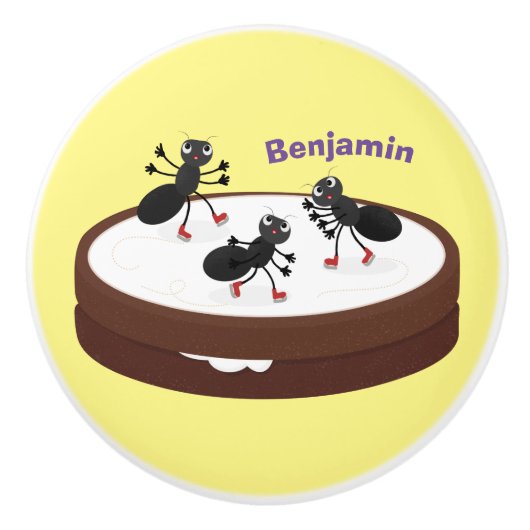 ハッピーアリ氷スケートで滑るオンクッキーマンガ セラミックノブ (正面)