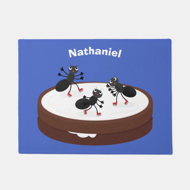 ハッピーアリ氷スケートで滑るオンクッキーマンガ ドアマット (正面)